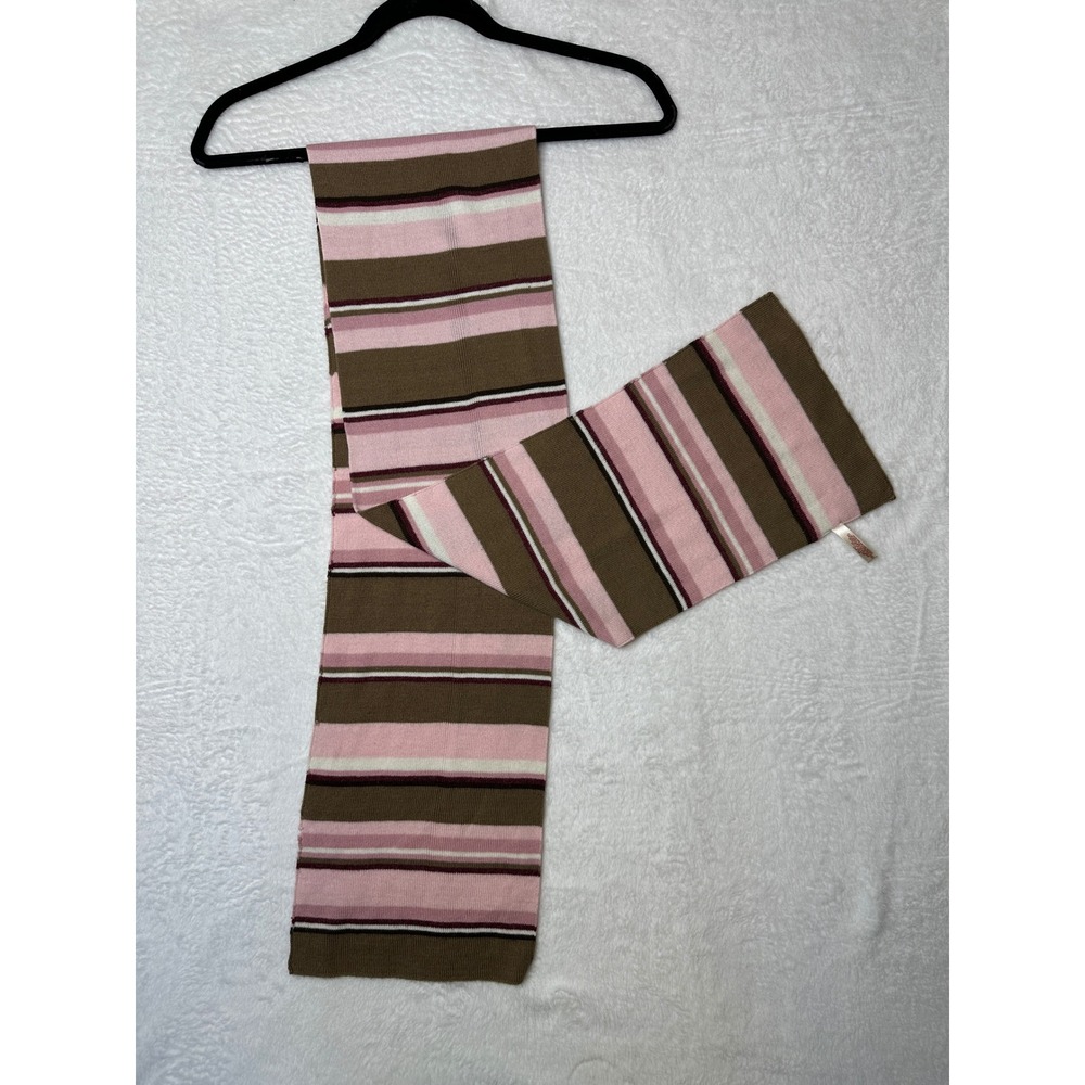 Aeropostale Scarf OS Pink Brown Striped Y2K Knit Acrylic 0997 - Picture 3 of 8
